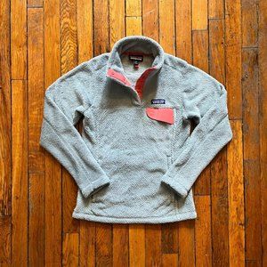 Patagonia Re-Tool Womens Light Grey Pink Snap Button‎ 1/4 Zip Fleece Jacket